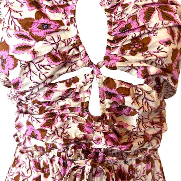 Jason WU Halter Strapless Floral Smocked Midi Dress in Pink Brown Women's Small - Picture 4 of 15